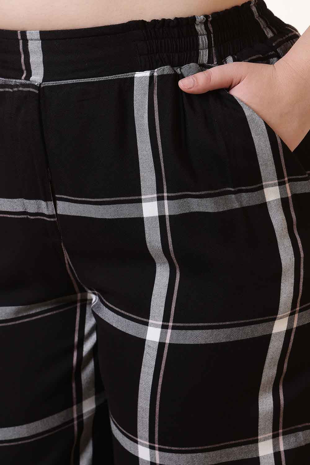 Plus Size Black & White Checkered Rayon Twill Shirt Coord Set
