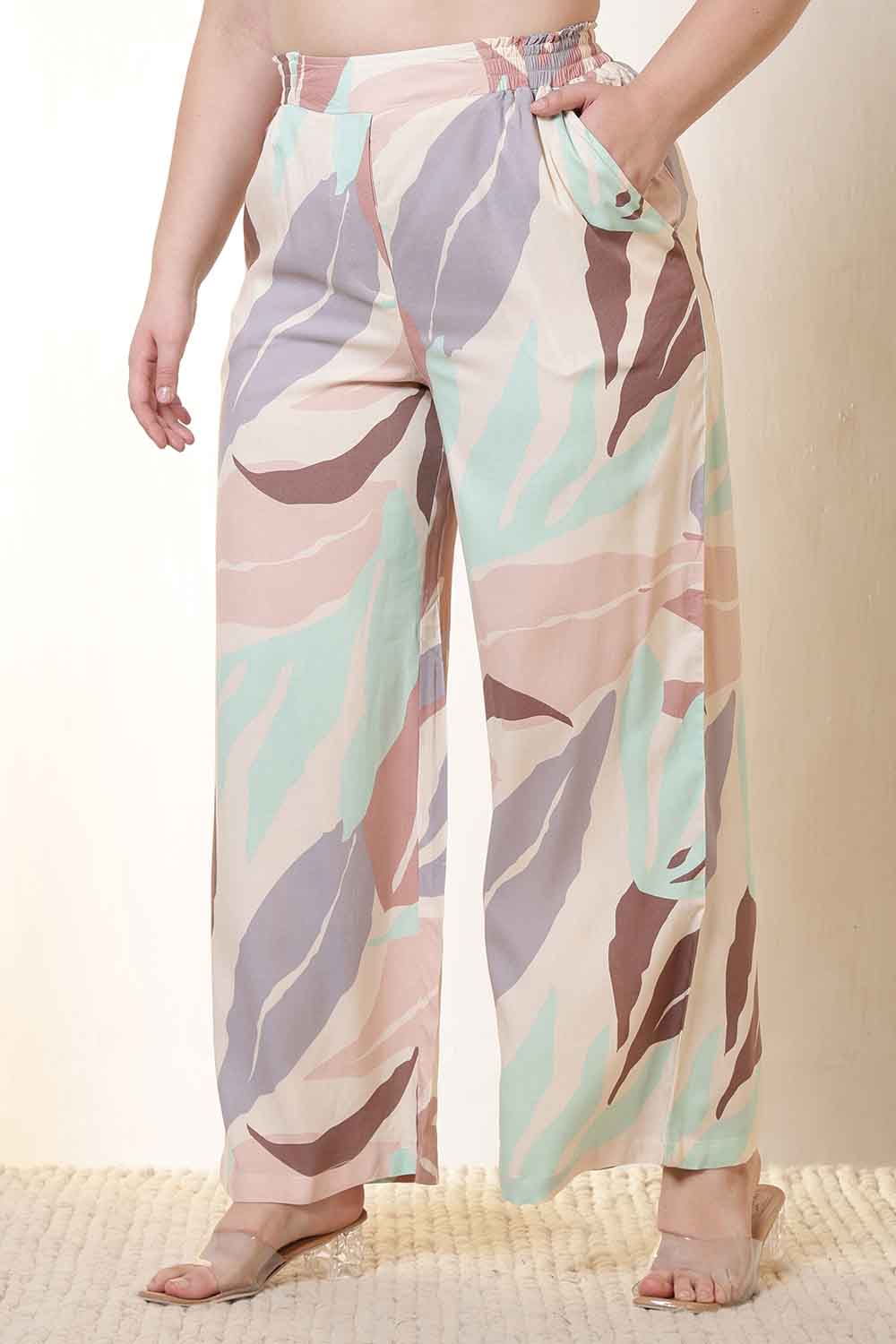 Plus Size Multi-Color Abstract Print Rayon Shirt Coord Set