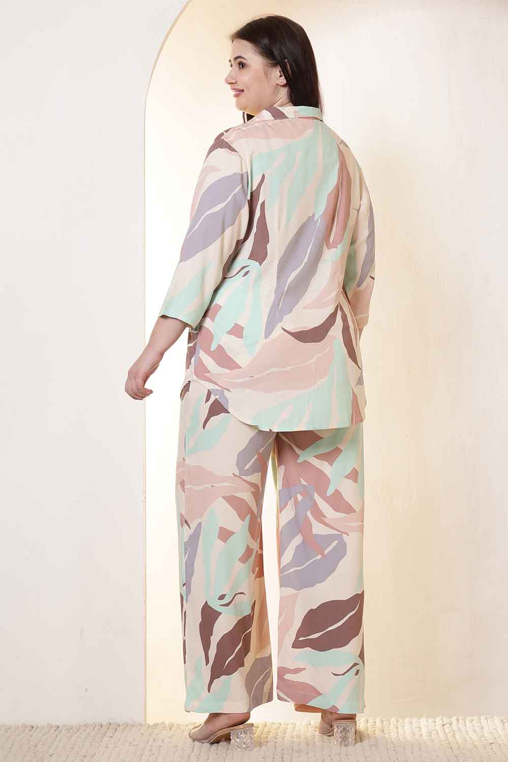 Plus Size Multi-Color Abstract Print Rayon Shirt Coord Set