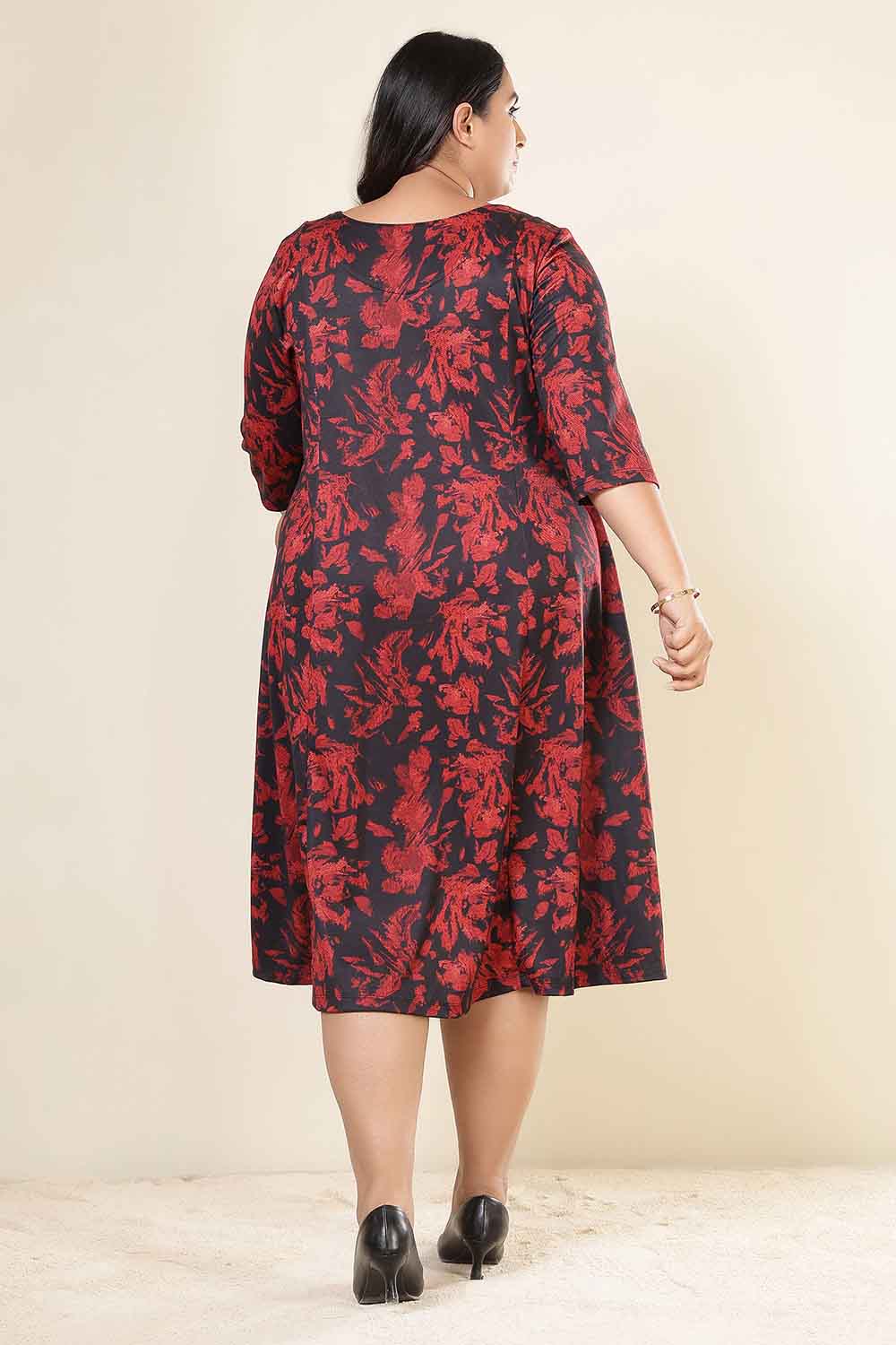 Plus Size Red Floral A Line SnugWeave™ Dress