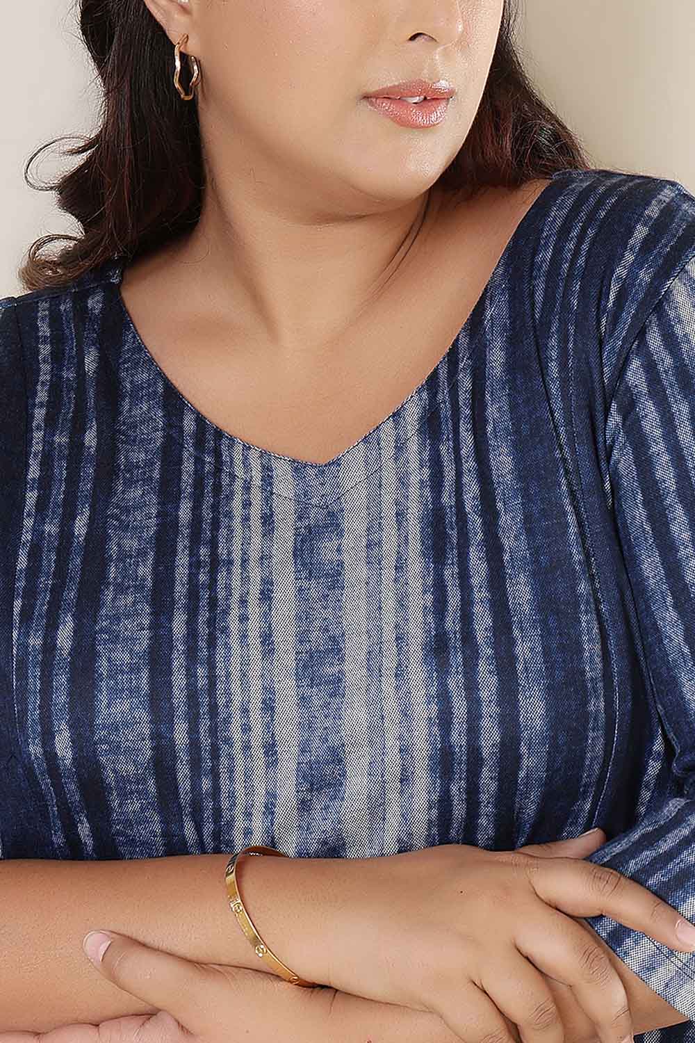 Plus Size Blue Vertical Stripe SnugWeave™ Dress