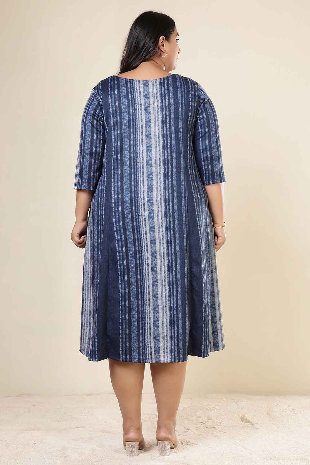 Plus Size Blue Vertical Stripe SnugWeave™ Dress