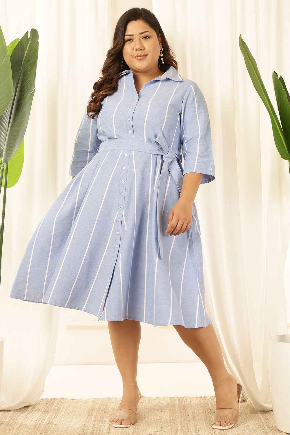 blue plus size shirt dress Plus Size - Belle Isle Chambray Shirt Dress