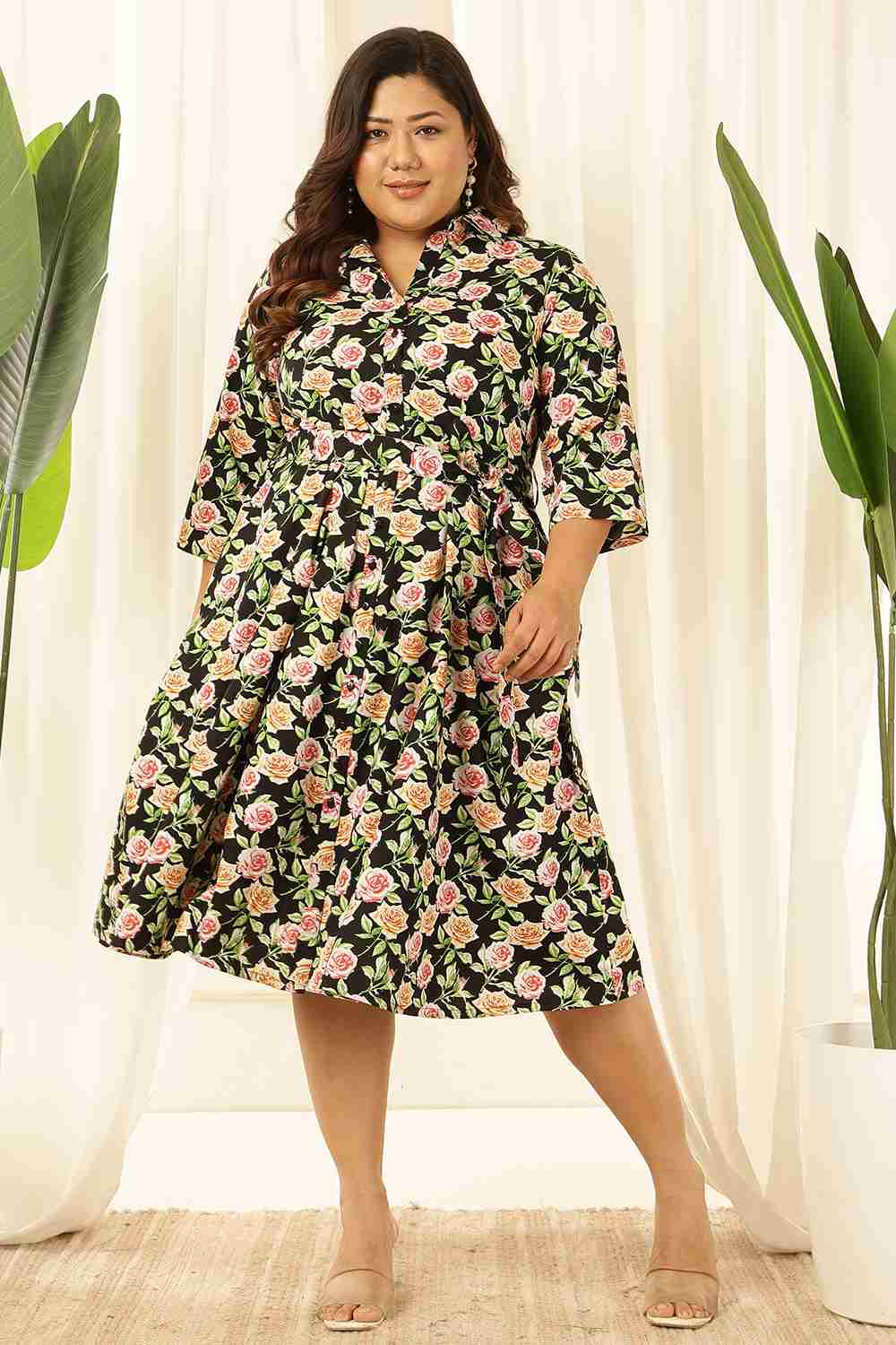 Buy Plus Size Black Floral Shirt Dress