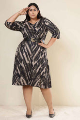 Plus Size Black & Beige Abstract SnugWeave™ Dress