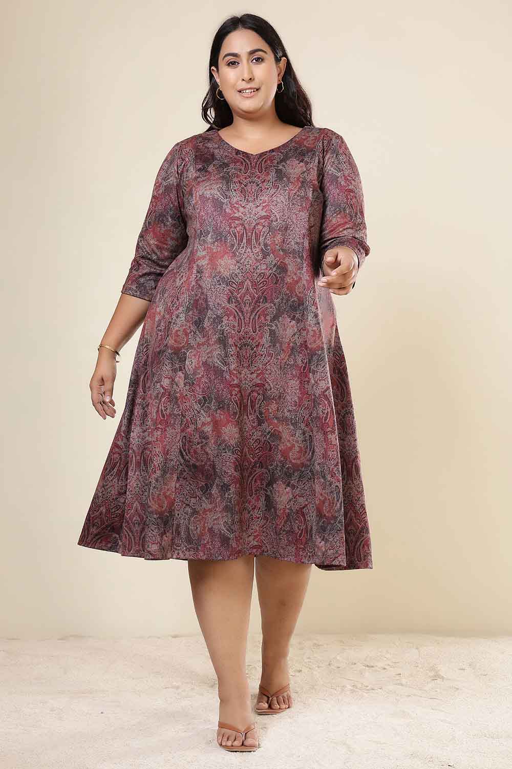 Plus Size Maroon Paisley SnugWeave Dresss For Women's | Amydus Plus Size Maroon Paisley SnugWeave Dresss For Women's | Amydus