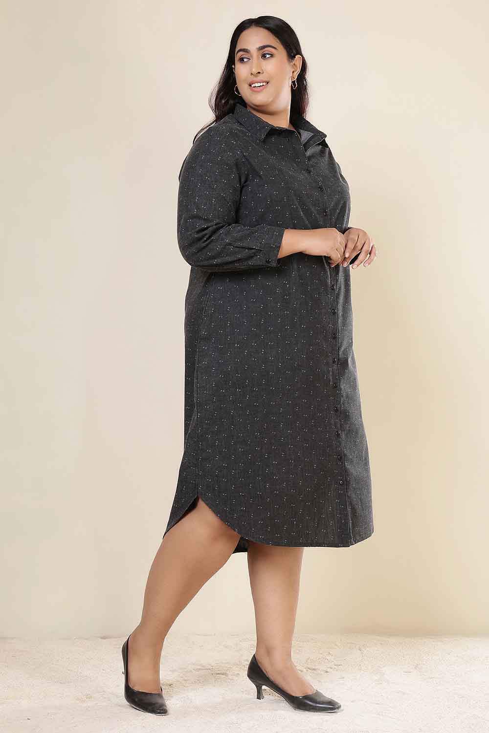 Plus Size Ash Black Denim Cotton Dress
