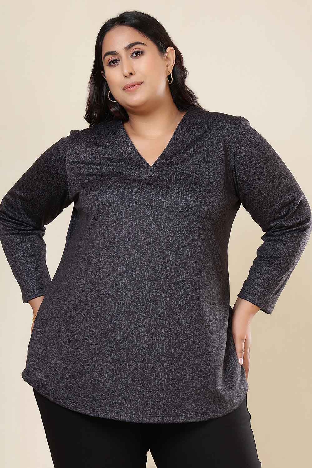Buy Plus Size Charcoal Grey SnugWeave™ V Neck Top