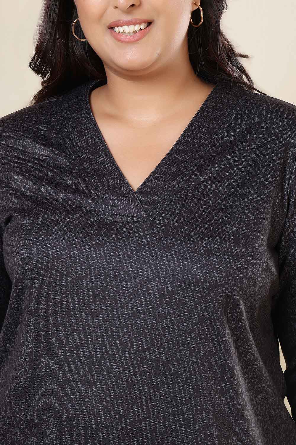 Comfortable Plus Size Charcoal Grey SnugWeave™ V Neck Top