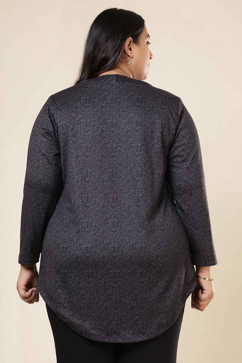 Plus Size Charcoal Grey SnugWeave™ V Neck Top