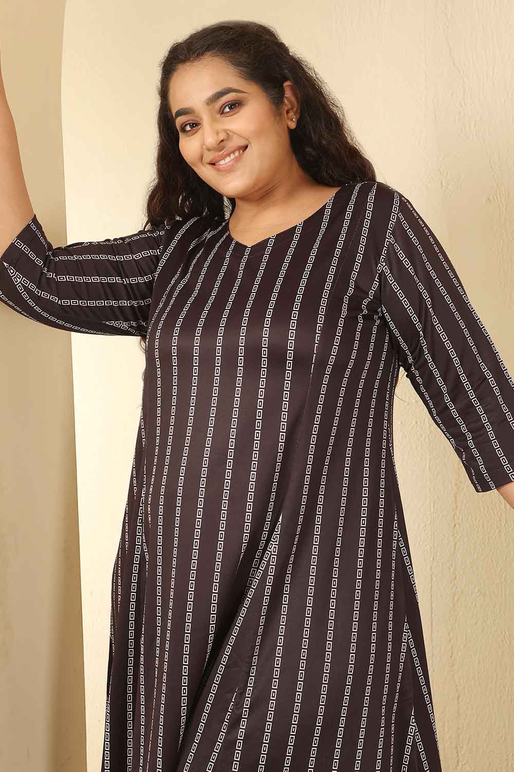 Plus Size Black Stripes A Line Dress