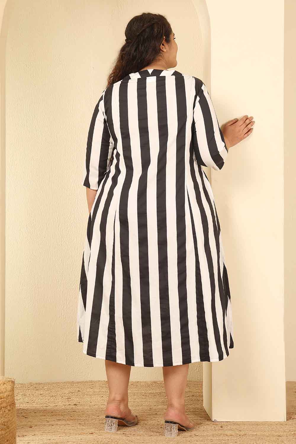 Plus Size Bold Striped Cotton Midi Dress