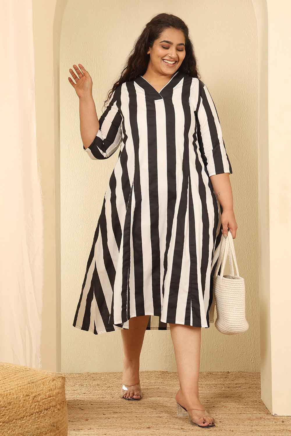 Plus Size Bold Striped Cotton Midi Dress