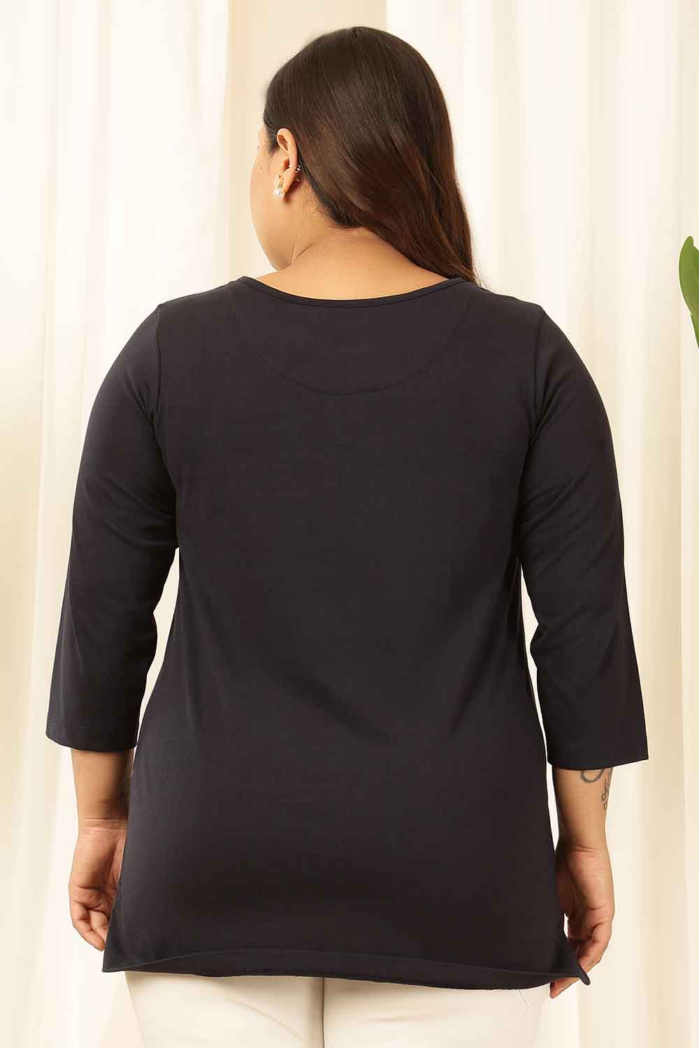 Plus Size Navy Henley Cotton Tshirt