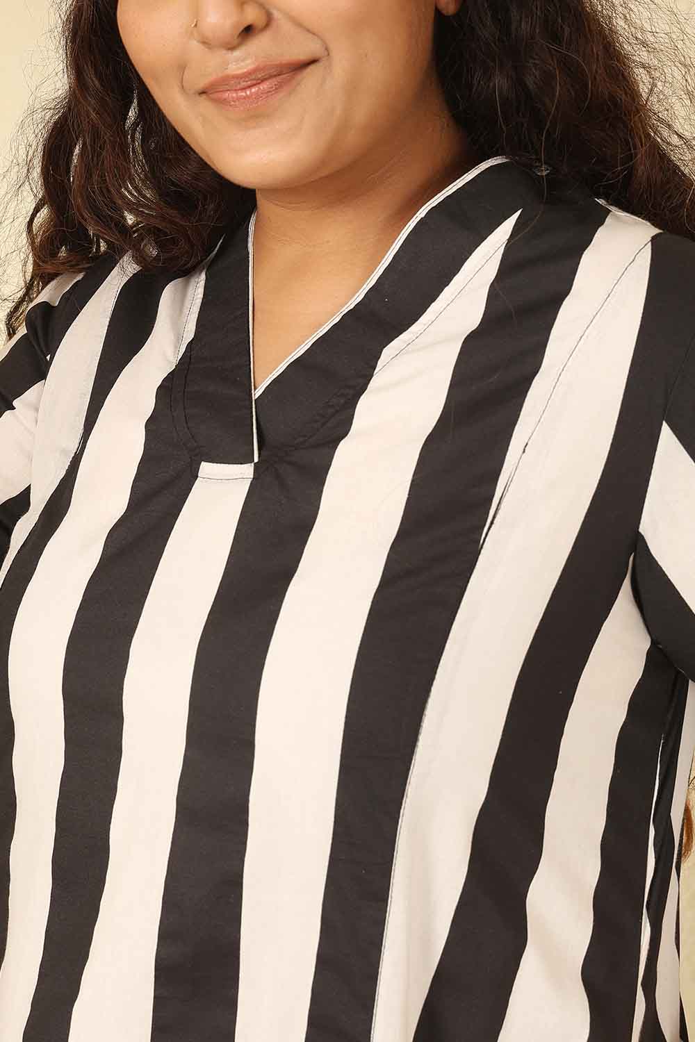 Plus Size Bold Striped Cotton Midi Dress