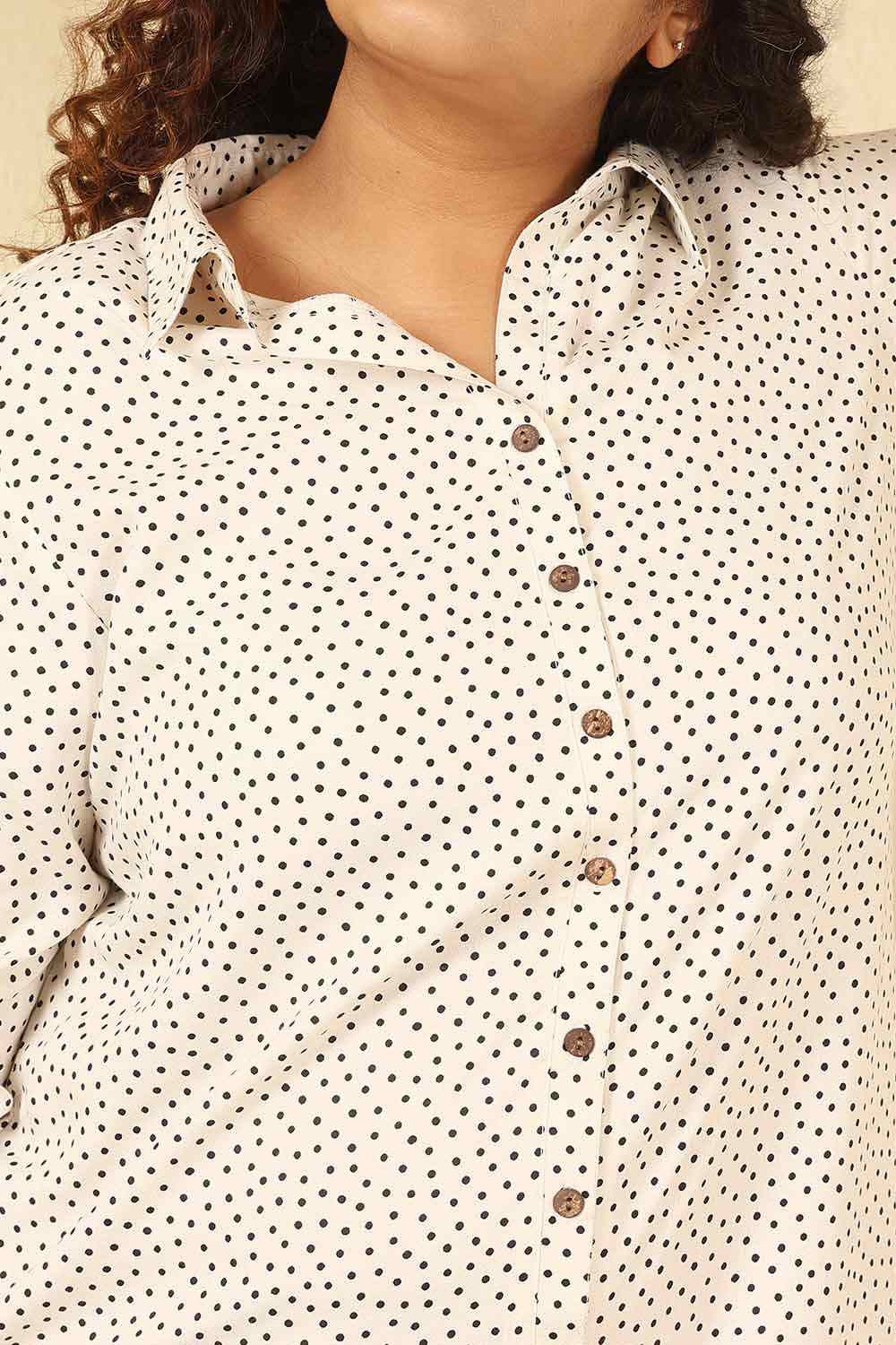 Plus Size Ivory Polka Print Cotton Shirt Dress