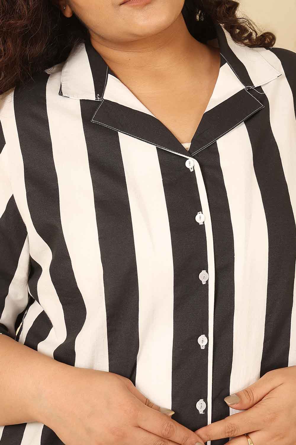 Comfortable Plus Size Bold Striped Cotton Cuban Cotton Shirt