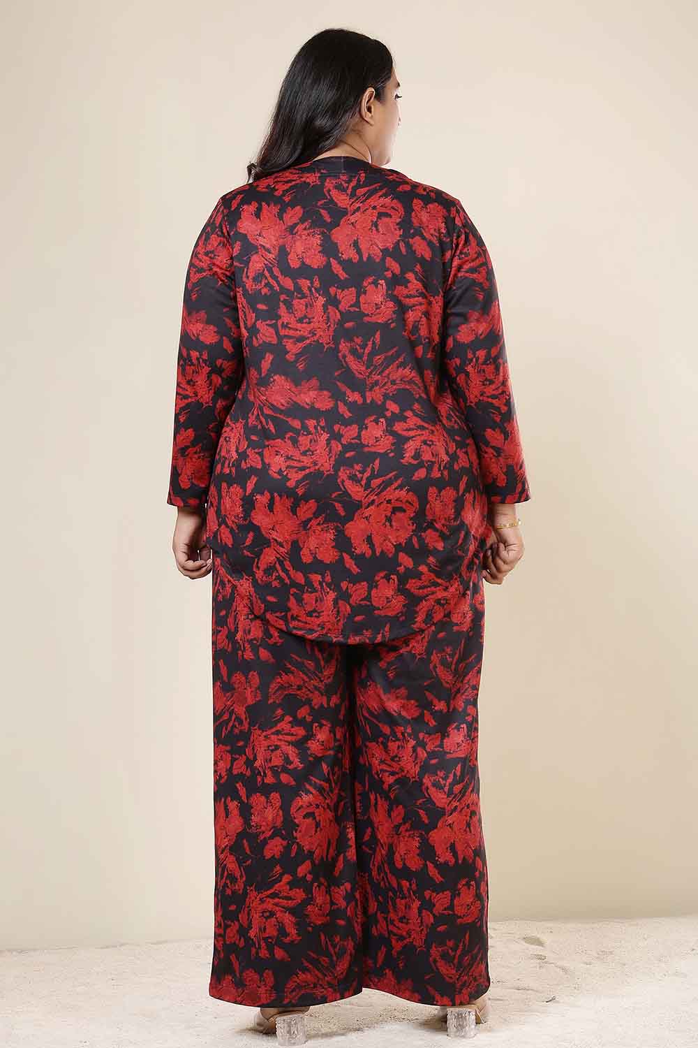 Comfortable Plus Size Red Floral Top SnugWeave™ Coord Set