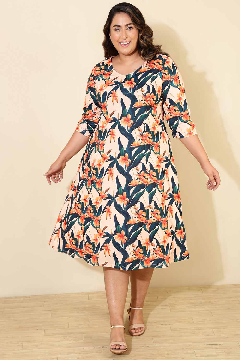 Plus Size Floral A line Dress | Amydus Plus Size Floral A line Dress | Amydus