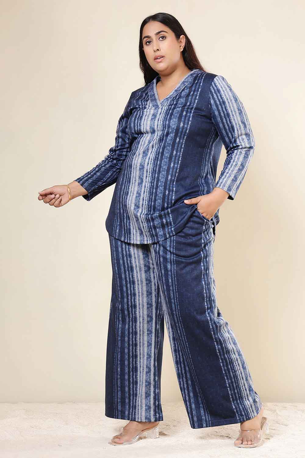 Plus Size Plus Size Blue Vertical Stripe Top SnugWeave™ Coord Set