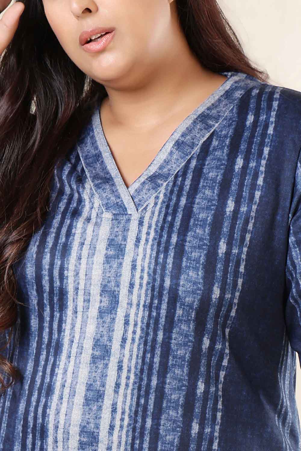 Plus Size Blue Vertical Stripe Top SnugWeave™ Coord Set