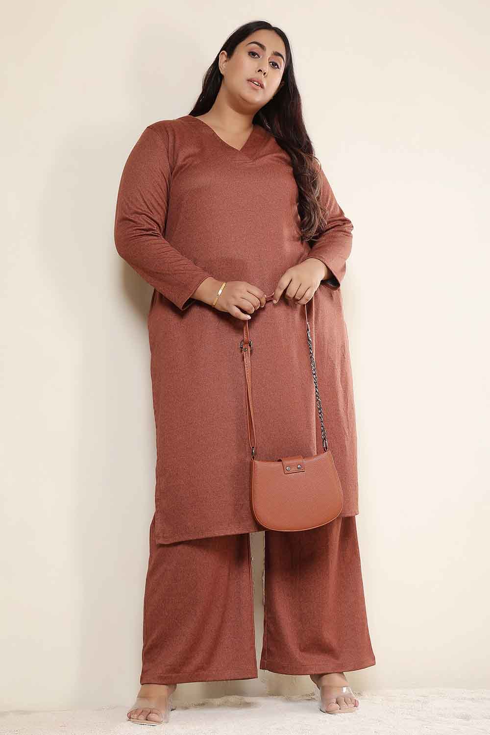 Plus Size Rust Kurta SnugWeave™ Winter Coord Set