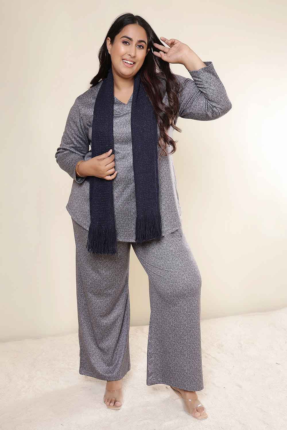Plus Size Grey Melange SnugWeave™ Winter Top Coord Set