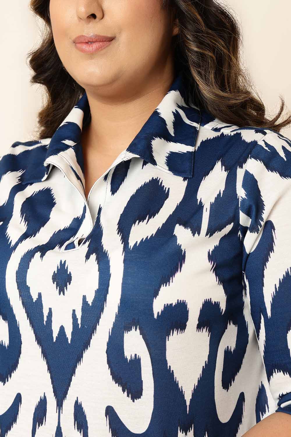Plus Size Blue White Printed Coord Set