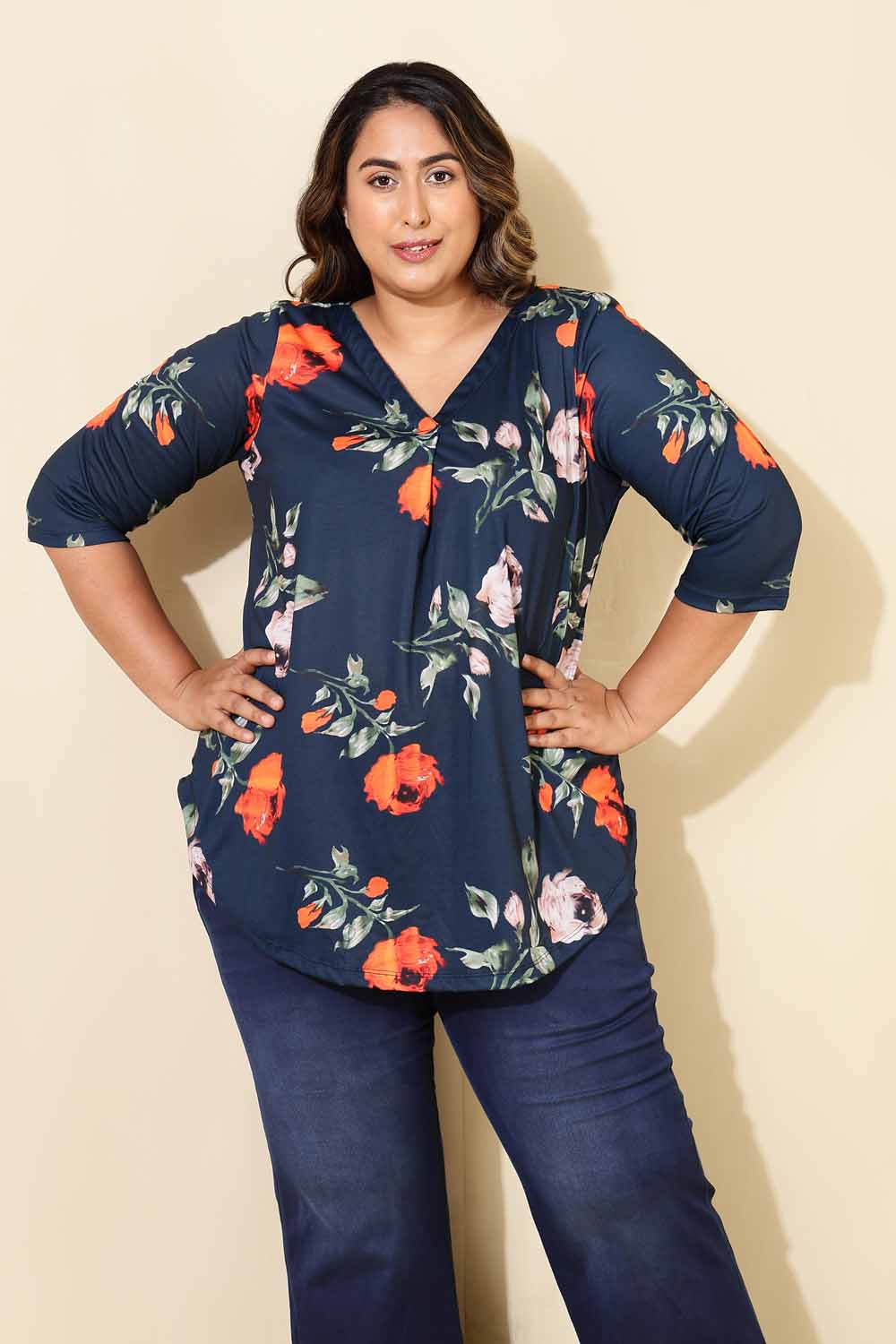 Buy Plus Size Navy Floral Top