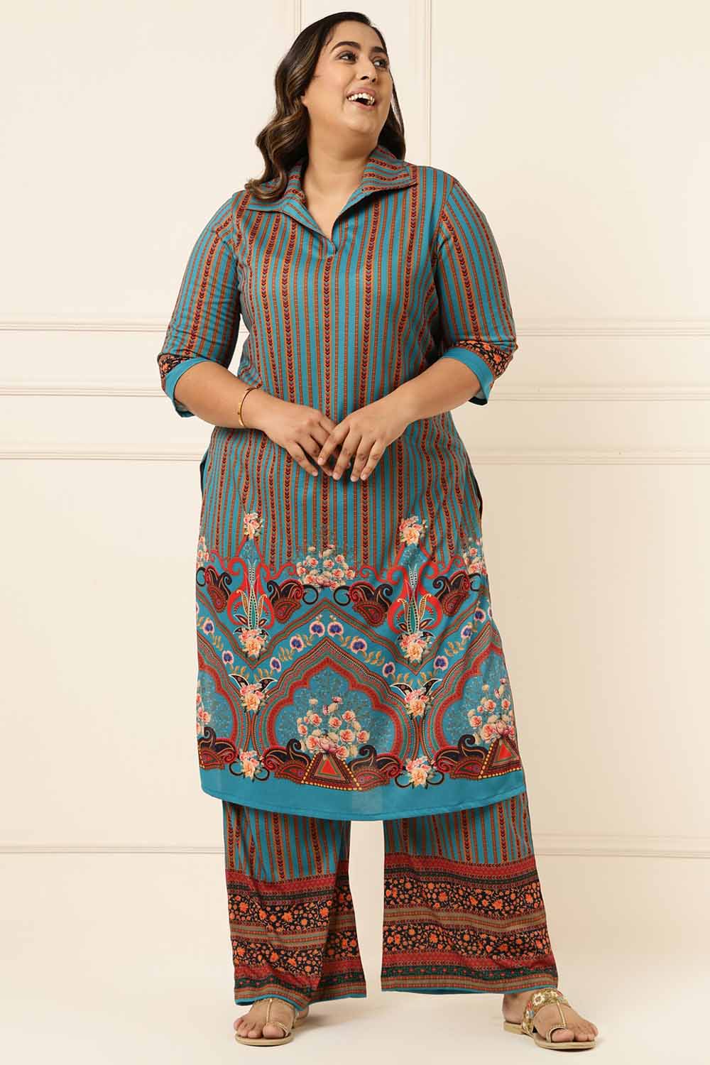 Buy Plus Size Teal Blue Printed Coord Set