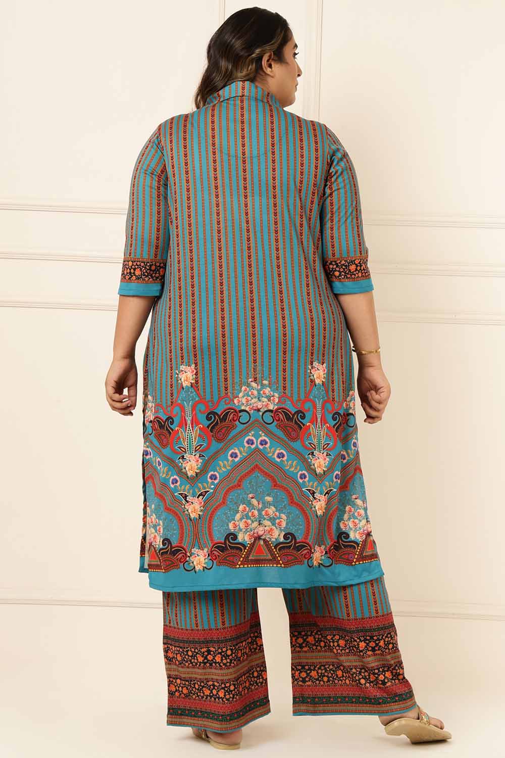 Plus Size Teal Blue Printed Coord Set