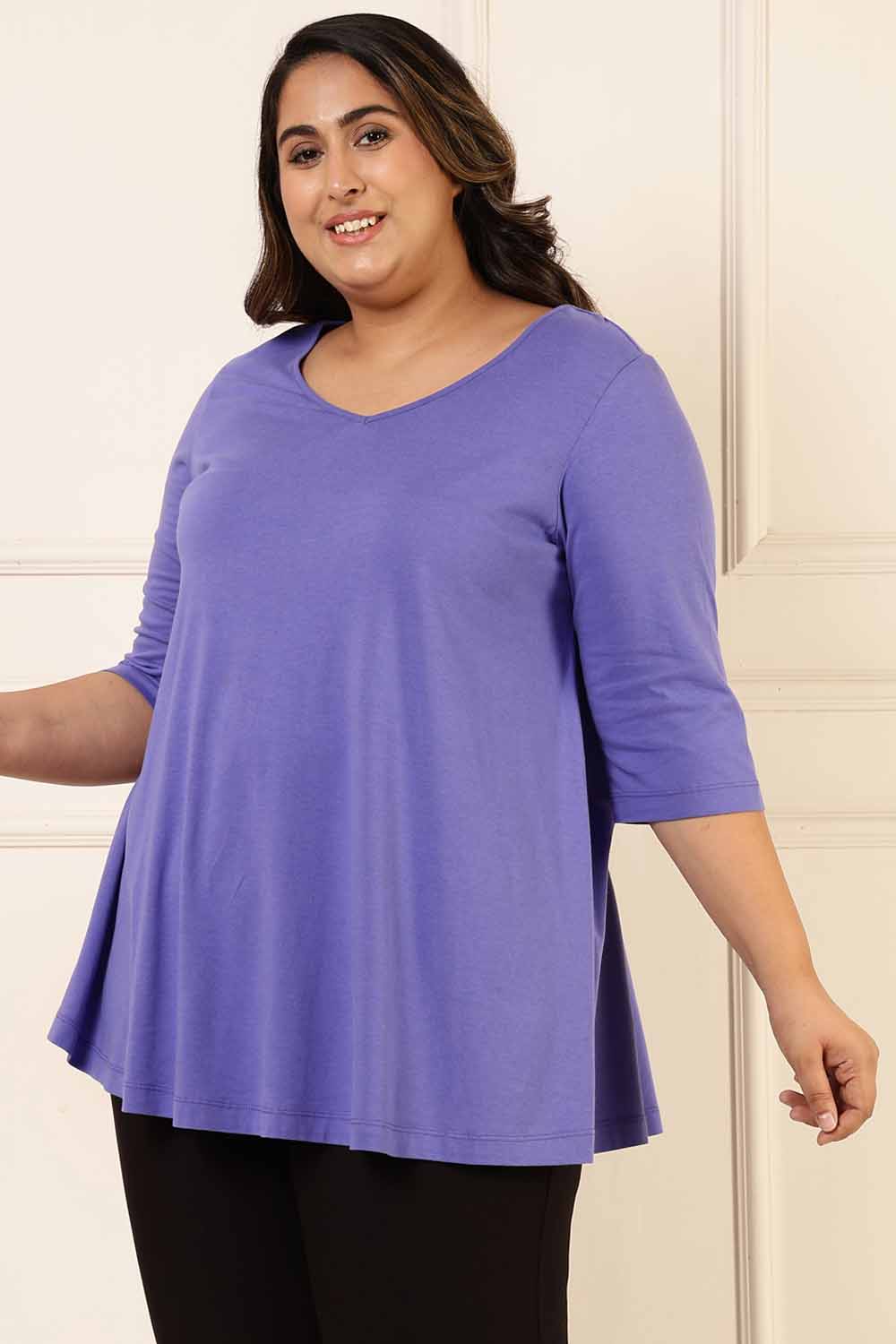 Buy Plus Size Purple A line Tshirt