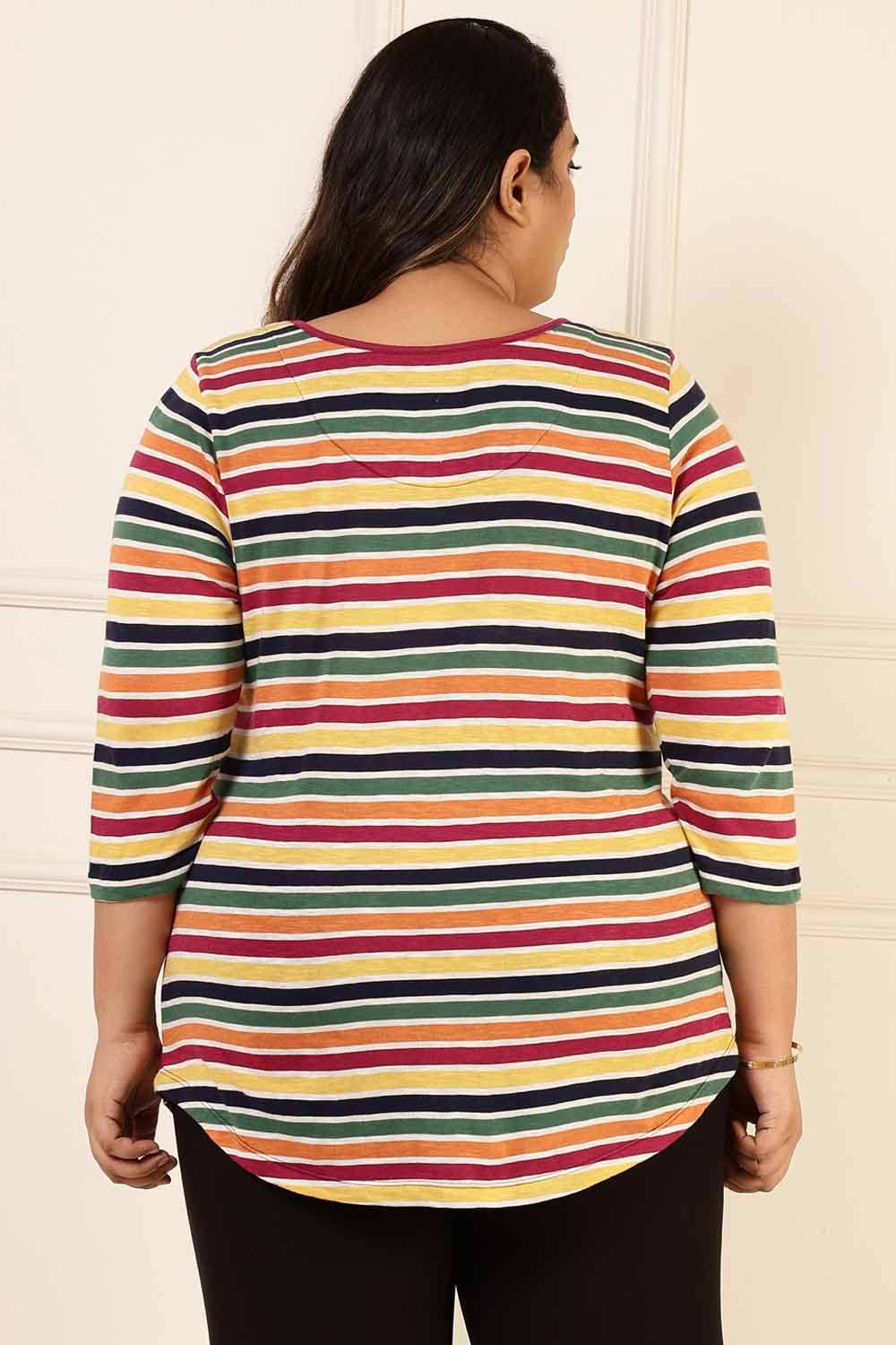 Plus Size Multi Color Stripes Cotton Tshirt