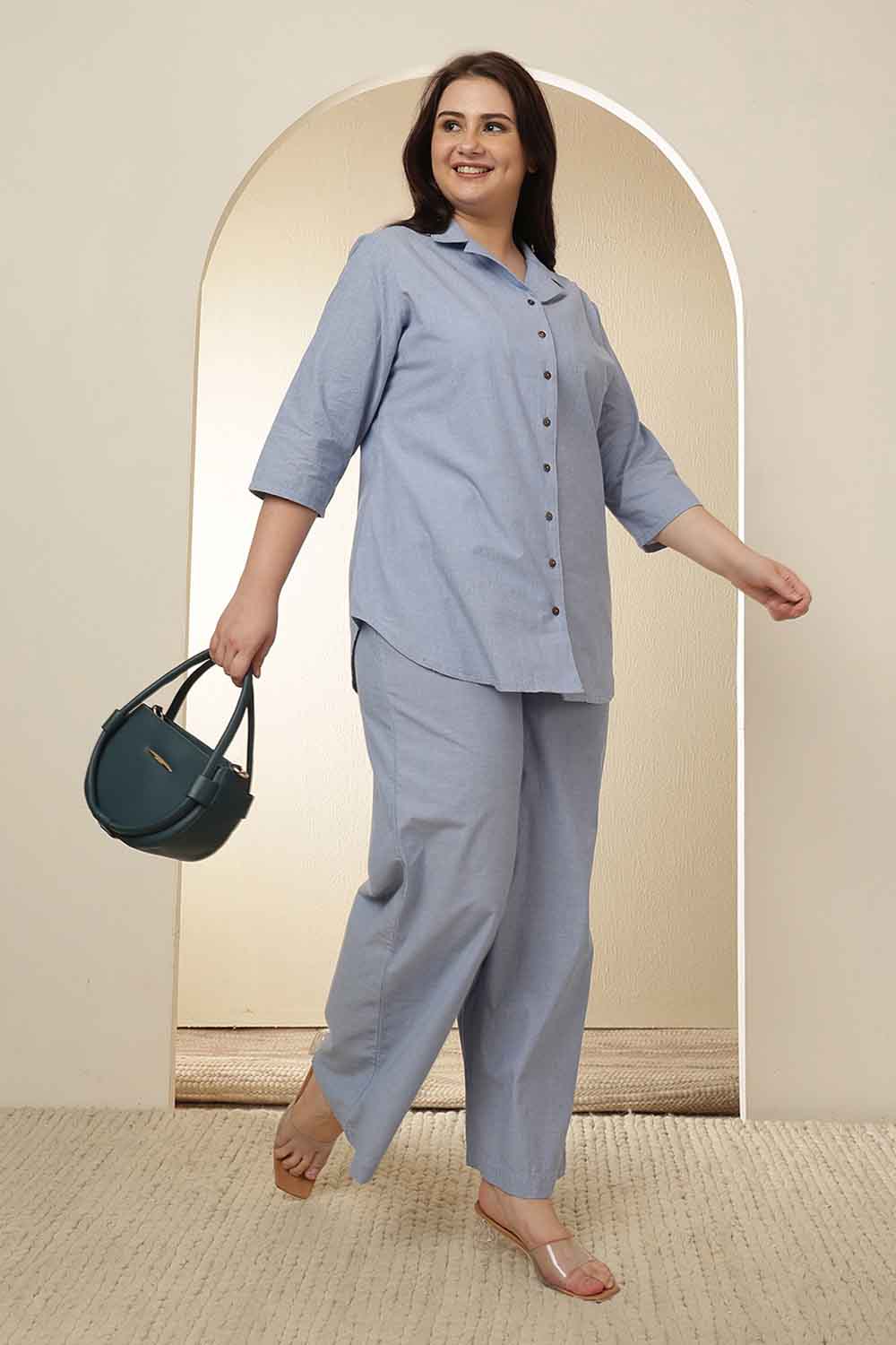 Plus Size Light Blue Shirt Coord Set