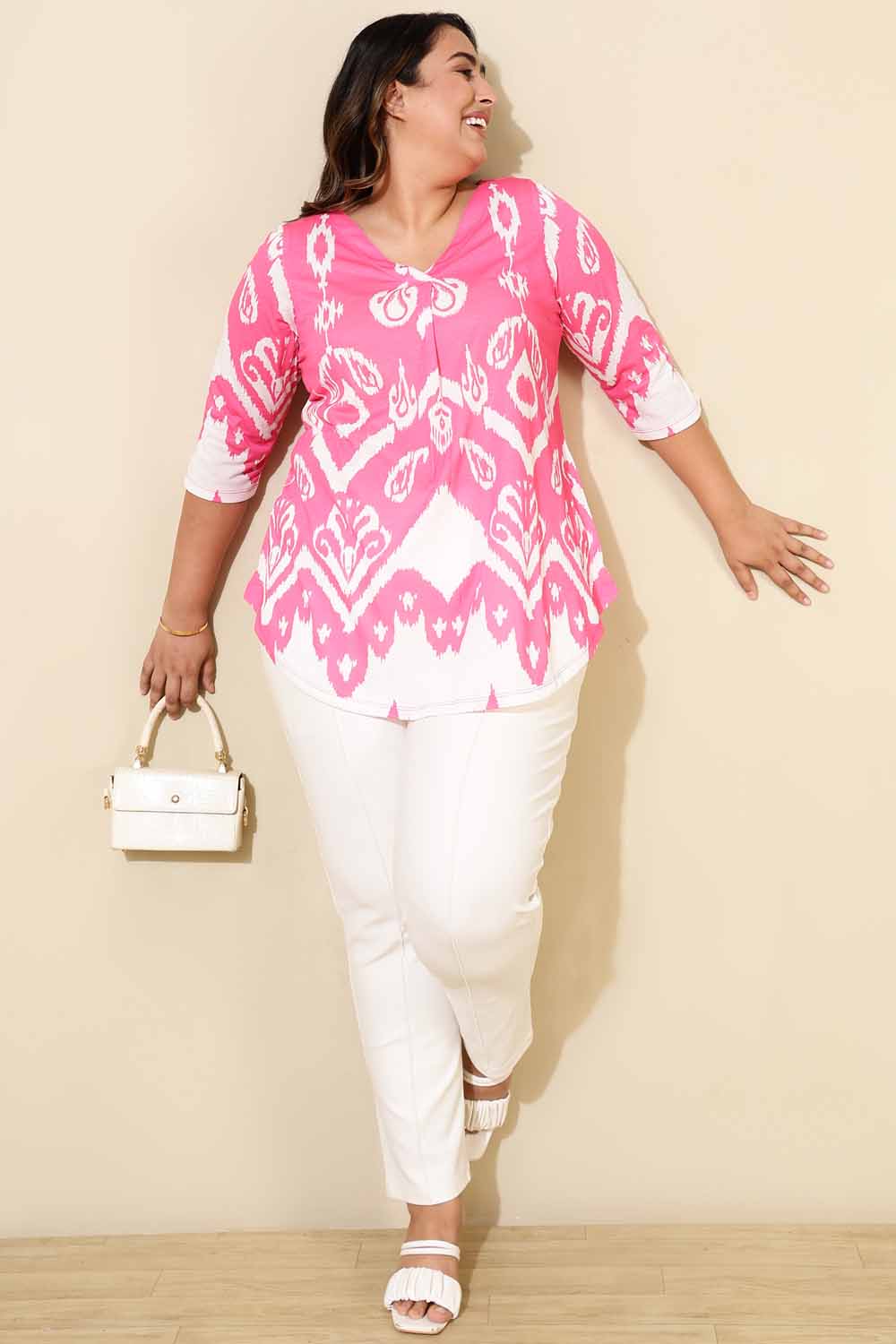 Buy Plus Size Pink White Top