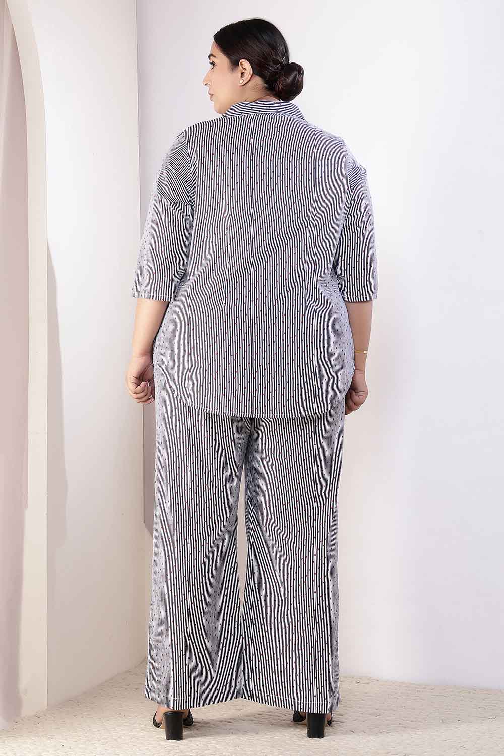 Plus Size Little Beatle Striped Cotton Shirt Coord Set