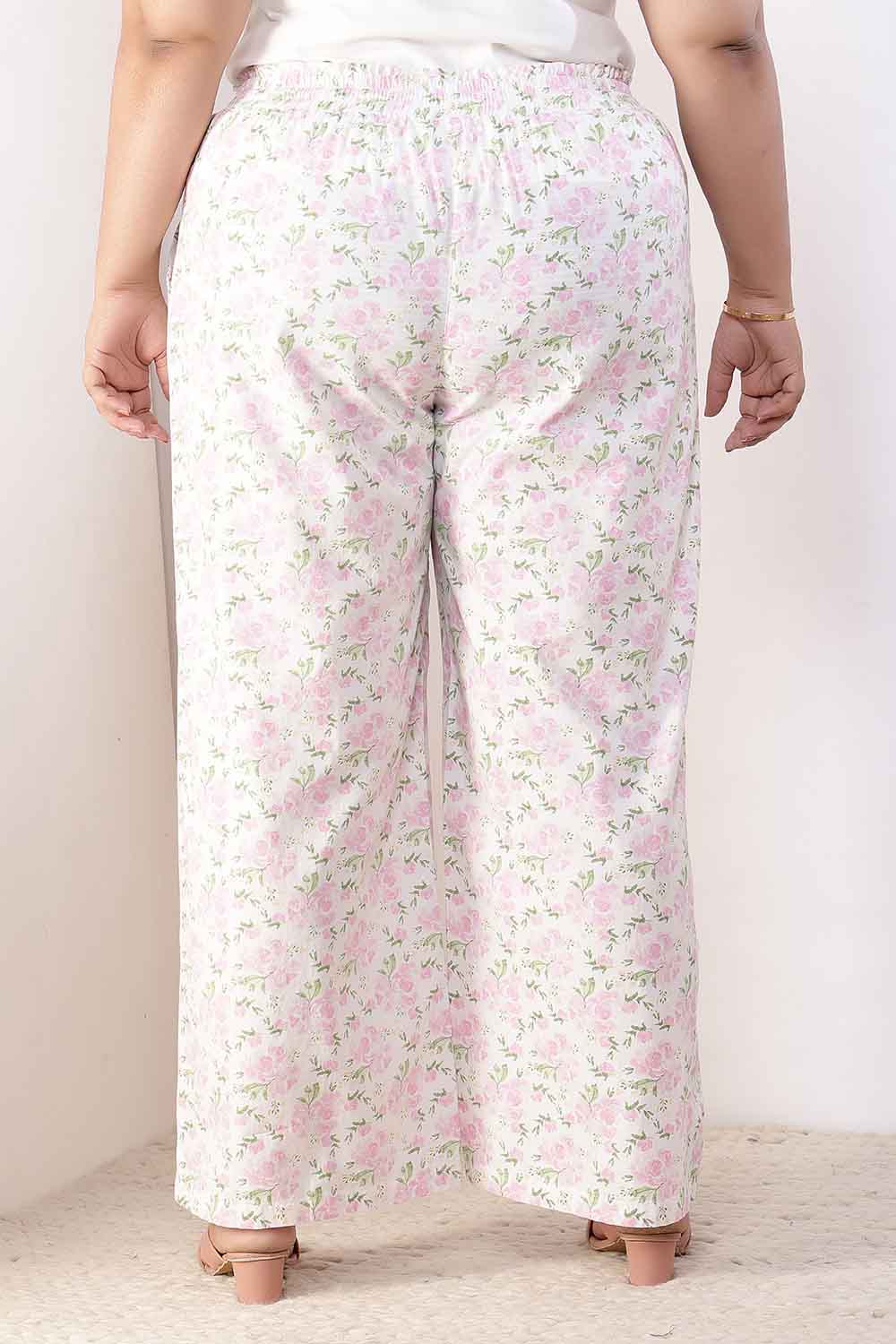 Plus Size Pink Floral Cotton Shirt Coord Set