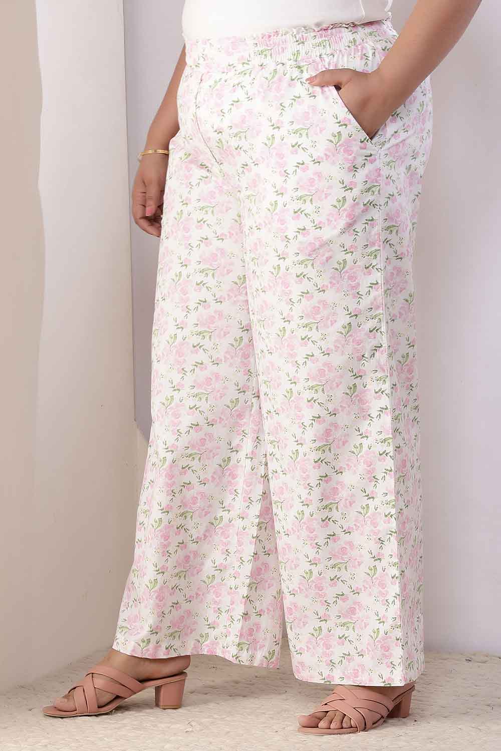 Plus Size Pink Floral Cotton Shirt Coord Set