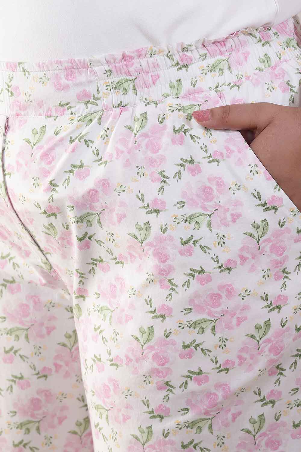 Plus Size Pink Floral Cotton Shirt Coord Set
