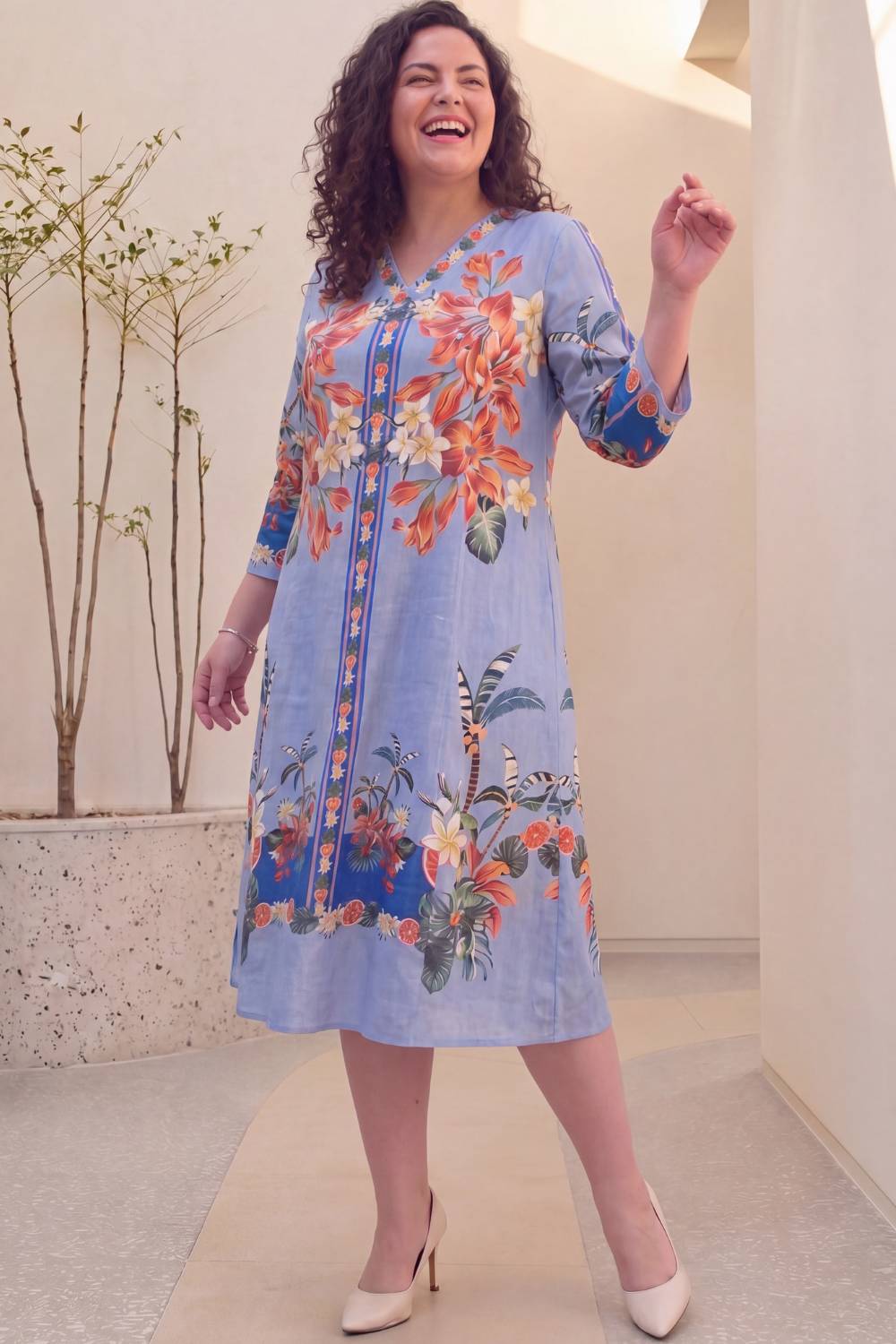 Tropical Bloom Plus Size Midi Dress