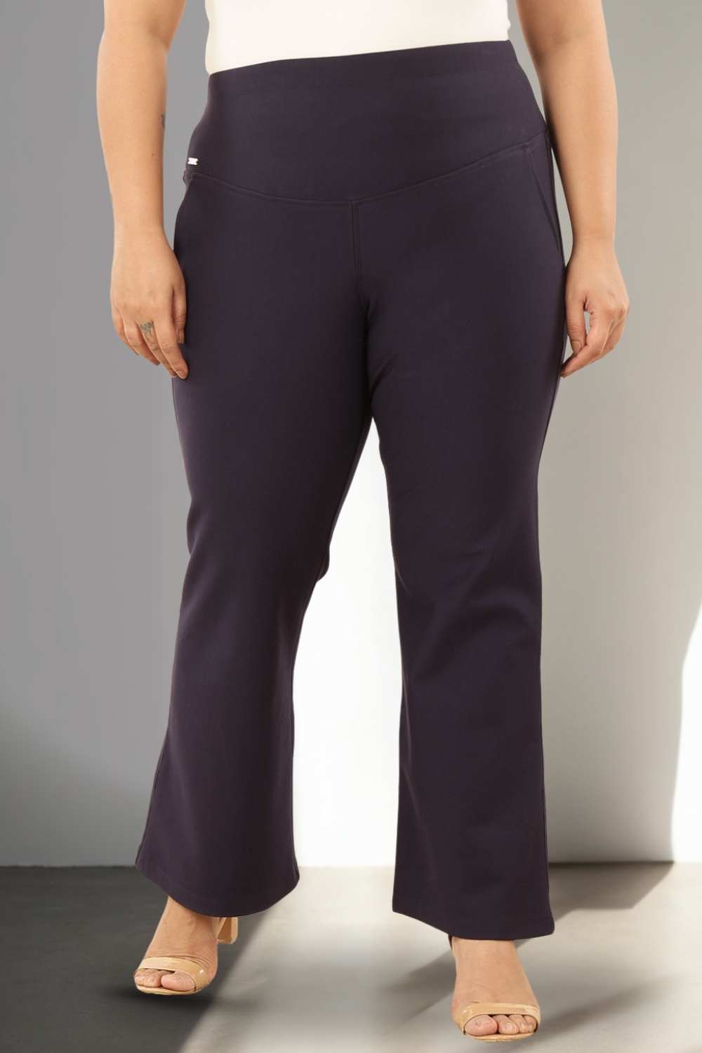Comfortable Plus Size Navy Tummy Shaper Flare Pants