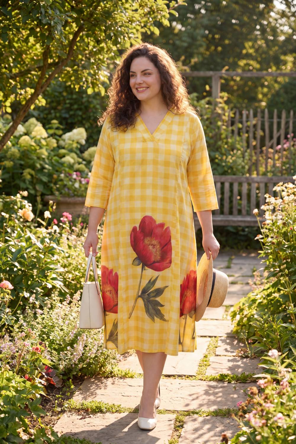 plus size gingham dress Women's What You Know Dress, Blue Follow Where the Road Takes You With this dress Yellow Gingham Floral Plus Size