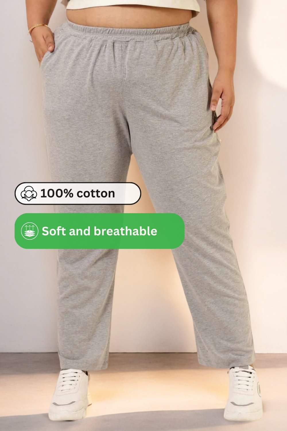 Plus Size Plus Size Grey Cotton Track Pants