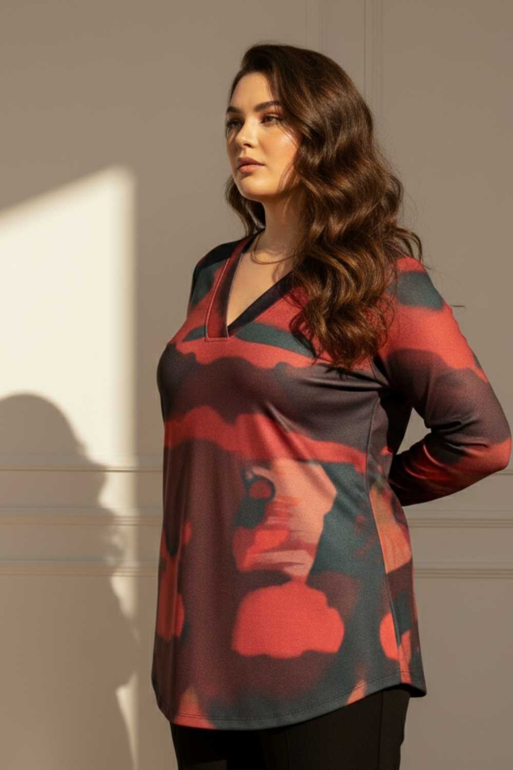 Plus Size Red Abstract SnugWeave™ Winter Top