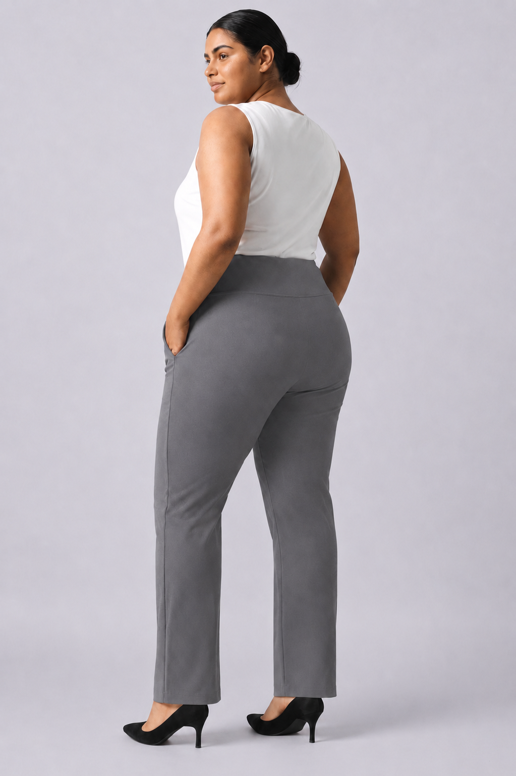 Plus Size Grey Tummy Shaper Straight Fit Pants