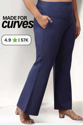 Plus Size Denim Blue Tummy Shaper Flare Pants