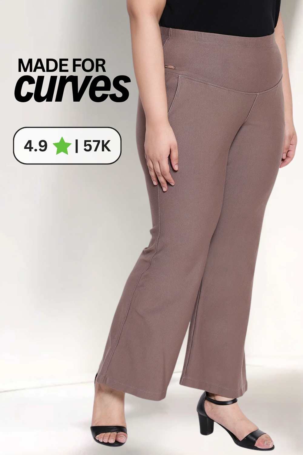 Plus Size Brownish Grey Tummy Shaper Flare Pants
