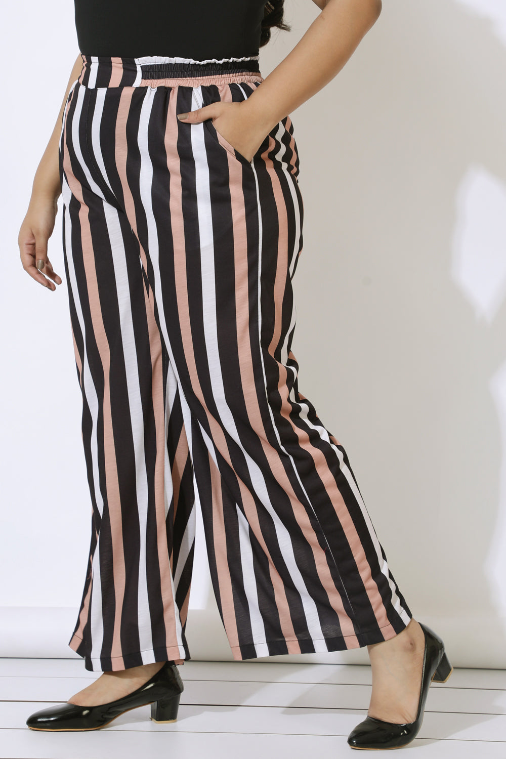 Black Luxe Stripes High Waist Pants