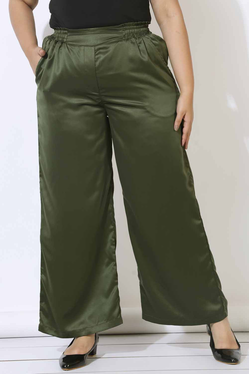 Plus Size Plus Size Olive Satin High Waist Pants