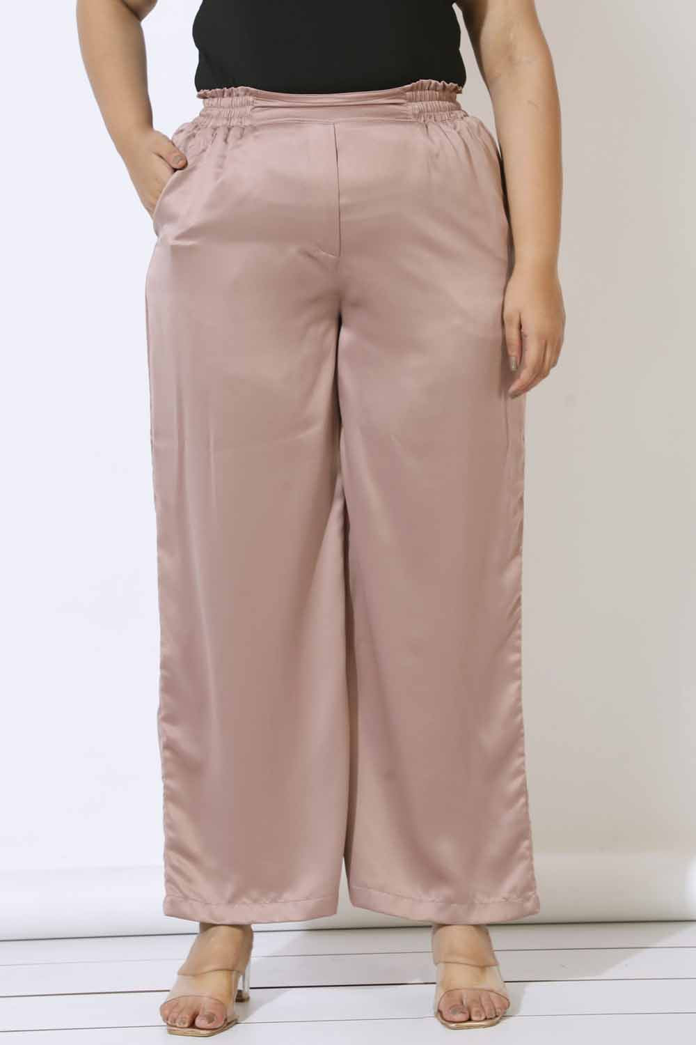Plus Size Plus Size Rose Satin High Waist Pants